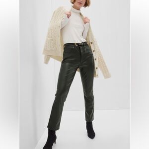 Gap Olive green faux leather vintage slim high rise pant